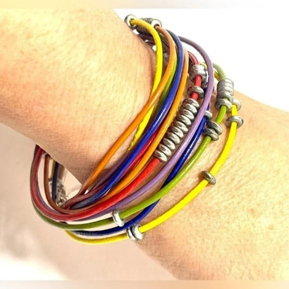 Handmade Leather Multi Strand Bracelet with Metal Beads​​ - Picture 1 of 3